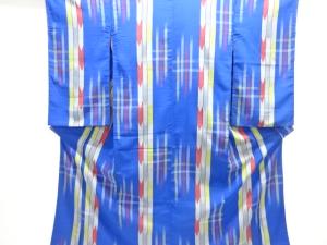 大正ロマン　縞に矢羽根・破れ格子模様織り出しお召着物